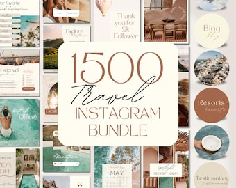 1500 Instagram-sjablonen voor reisbureaus: socialemediabundel (Canva)