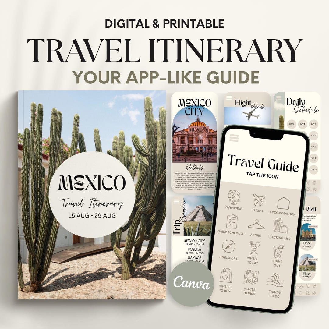 Editable Travel Itinerary Template: 40-page Digital + Printable Travel ...