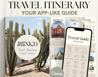 Editable Travel Itinerary Template: 40-Page Digital + Printable Travel Guide (Canva)