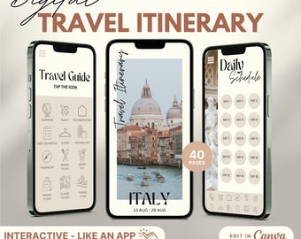 Italy Travel Itinerary: Digital Planner, Customizable Guide (Canva)