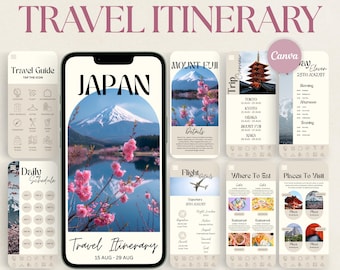 Japan Travel Itinerary Template: 40-Page Travel Guide, Family Trip Digital & Printable (Canva)