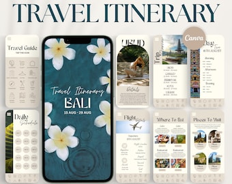 Editable Travel Itinerary Template: 40-Page Digital + Printable Travel Guide (Canva)