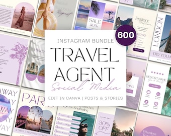 600 Travel Agent Instagram Templates: Social Media Posts & Stories Bundle (Canva)