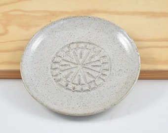 Pottery 6 1/2 Inch  Garlic grater dish, Small  Serving Dish, rubbing bowl, oil dipping bowl, Light Gray Speckled Pottery