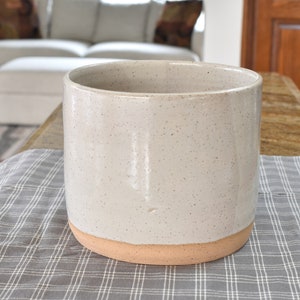 Pottery 5 Inch Speckled Gray Ceramic Utensil Holder, Handmade Stoneware Crock, Kitchen Storage, Spoon Jar image 2