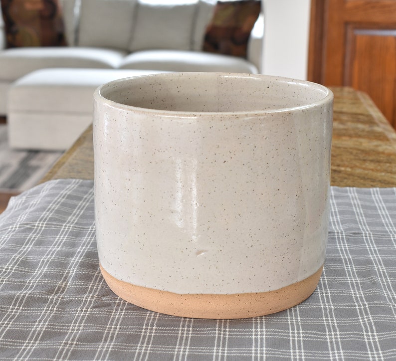 Pottery 5 Inch Speckled Gray Ceramic Utensil Holder, Handmade Stoneware Crock, Kitchen Storage, Spoon Jar image 2