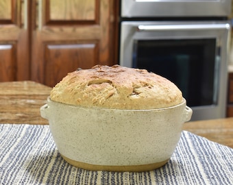 Pottery Bread Baker Bowl, 7 1/4 by 3 1/2 Inch  Baking Crock, Mothers Day Cooking Kitchen Gift, Serving Pan Handles, Handmade Ceramic