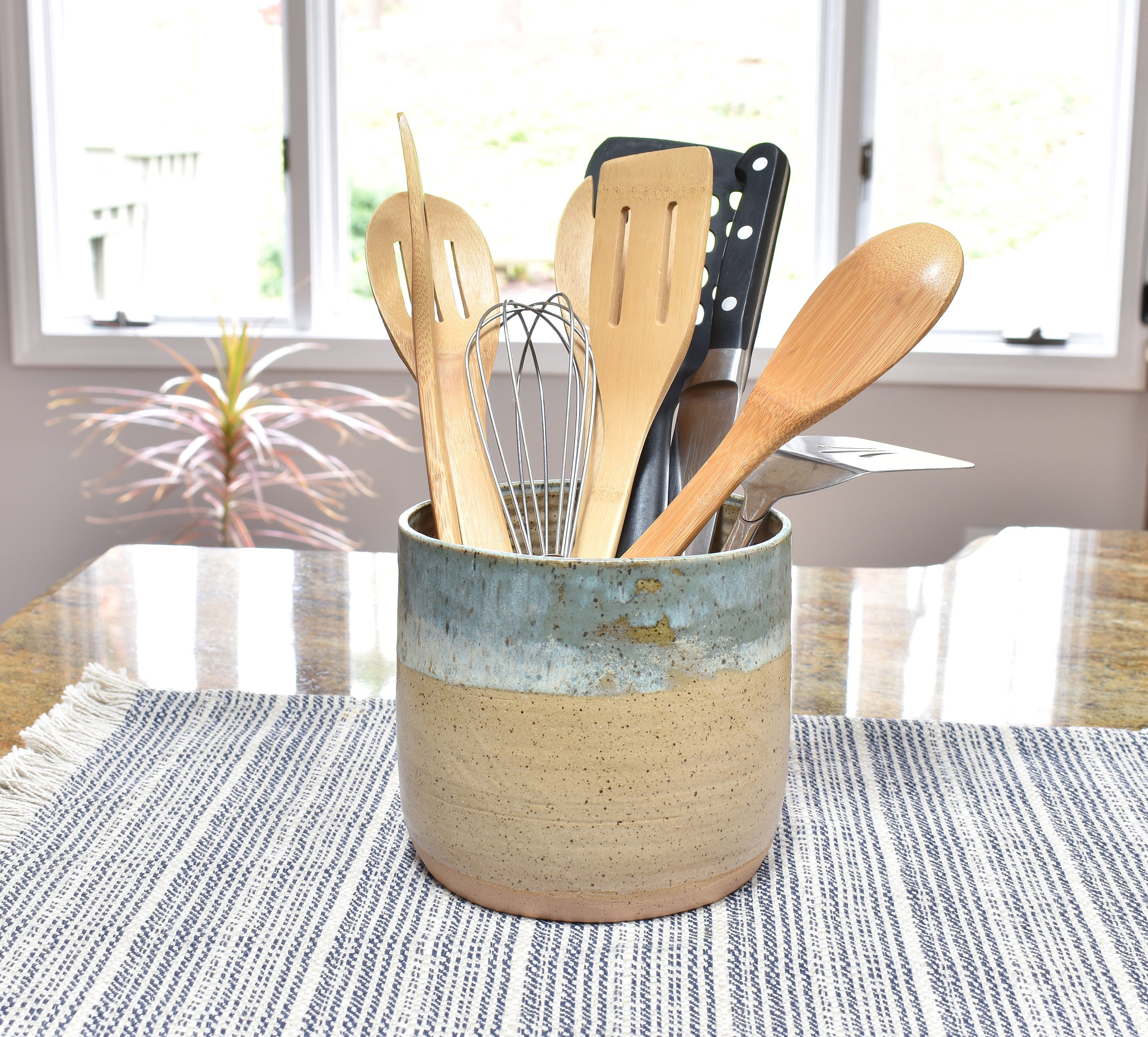 Pottery 6 Inch Ceramic Utensil Holder Kitchen Utensil Crock Etsy