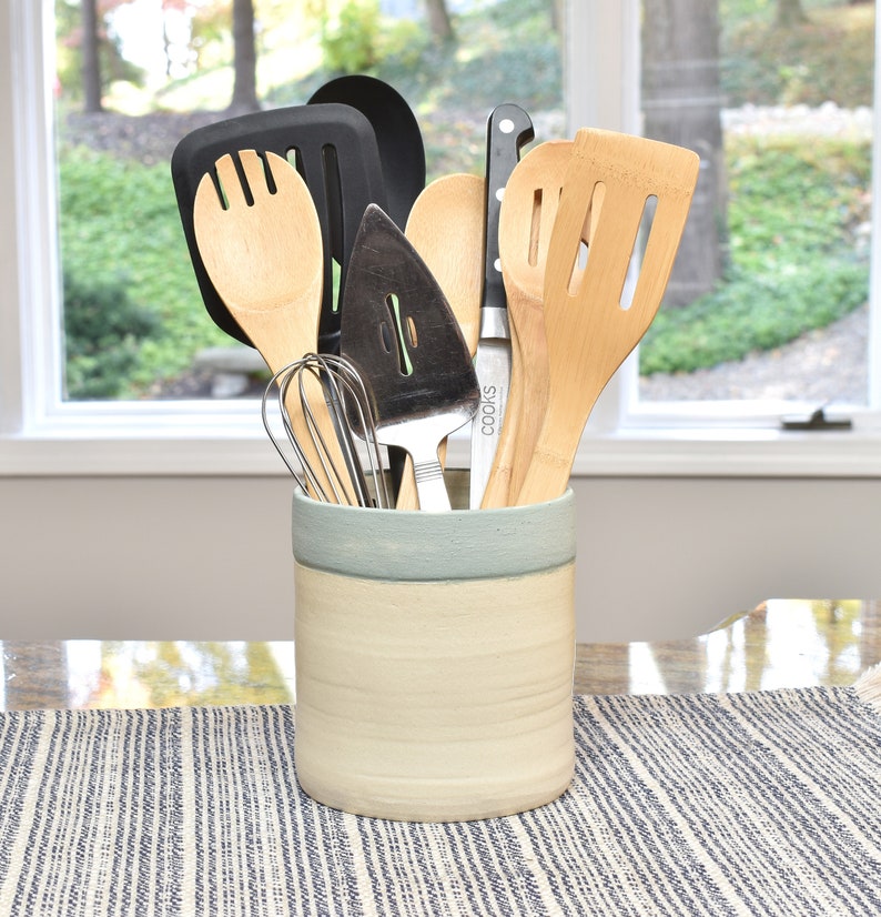 Ceramic Utensil Holder 6 Inches Handmade Pottery Kitchen Etsy