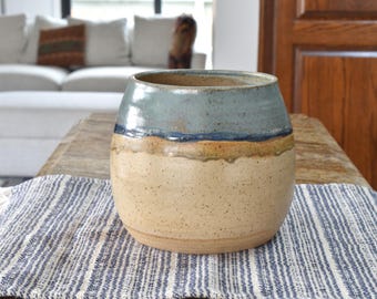 Porte-cuillère à ustensiles de cuisine en céramique, rangement fait main, beige, marron vert