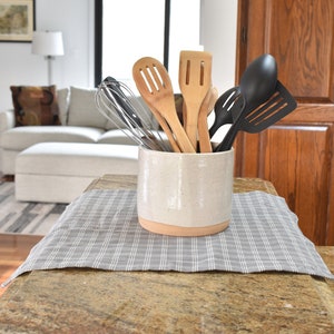 Pottery 5 Inch Speckled Gray Ceramic Utensil Holder, Handmade Stoneware Crock, Kitchen Storage, Spoon Jar image 5