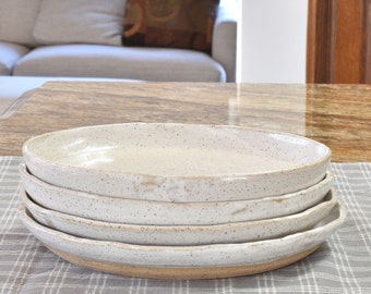 SPECIAL ORDER MARISSA only, Pottery Plate Set, 7  to 7 1/2 Inch Four 4 Organic Handmade Irregular, Gray Speckled Minimalist, Dessert, Salad