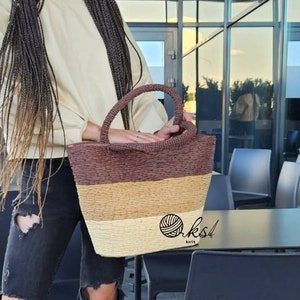 Bolso de playa de rafia hecho a mano: bolso bohemio de verano tejido