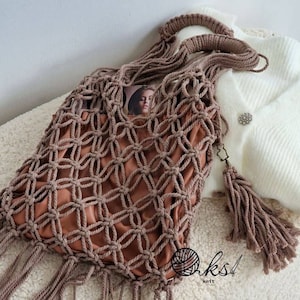 Handgemachte Makramee Tasche mit Innenfutter – Boho Gehäkelte Schultertasche – Leichte Sommer Reisetasche – Geschenk für Frauen