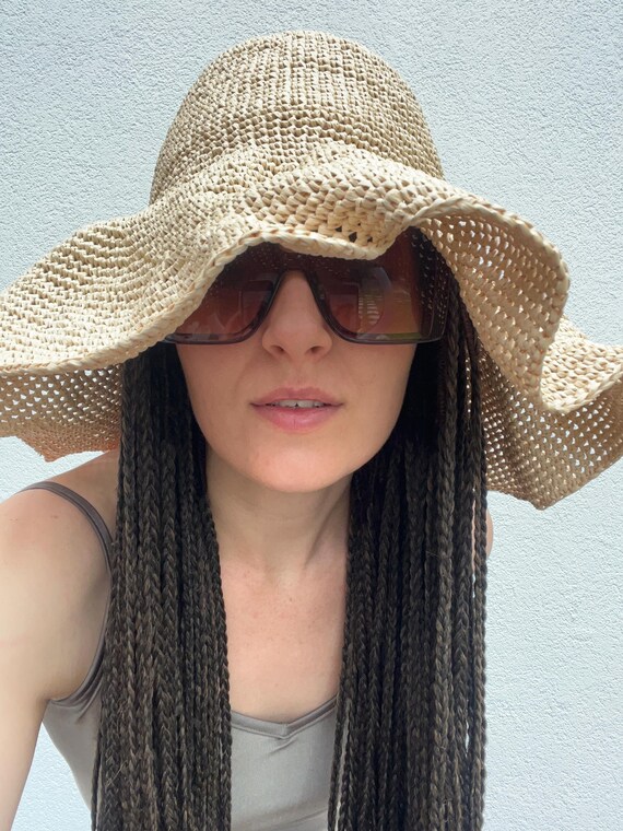 Women's Summer Raffia Hat, Vintage Straw Beach Hat With Sun Visor