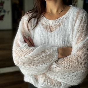 Handmade Kid Mohair Sweater: Fluffy Knit Pullover, Oversized Fit