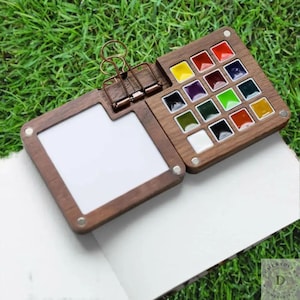 Mini Wooden Watercolor Palette | Portable Travel Paint Box | Tiny Painting Supplies | Gift for Artists, Kids & Art Lovers | Paint On-the-Go