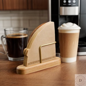 Wooden Coffee Filter Holder - Fan & V Shape Filter Storage Rack - Home Coffee Accessories - Barista Tools - Kitchen Organizer
