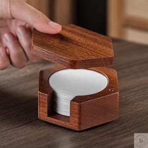 Hexagon Wood Coffee Filter Holder with Lid | 51/53/58mm Filter Paper Storage Box | Mocha Pot Accessories | Solid Wood Coffee Organizer