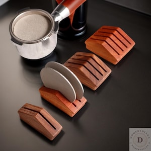 Handmade Walnut Espresso Puck Screen Stand – Solid Wood Barista Tool, Coffee Station Organizer, Elegant Espresso Machine Accessory