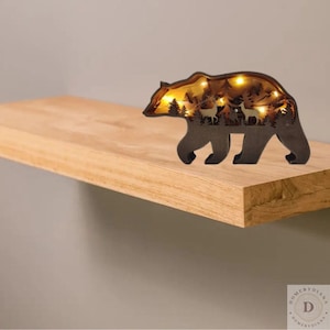 3D Wooden Animal Decorations with Light - Bear, Moose, Wolf, Horse | Unique Carved Wood Ornaments | Desktop & Wall Decor