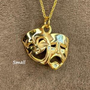 14K Real Gold Comedy and Tragedy Pendant, Solid Gold Mask Necklace, Theater Gift, Symbol of Drama, Gifts For Him, Dainty Gold Necklace