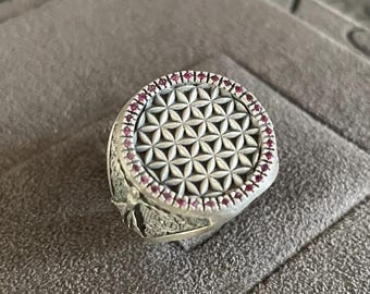 Flower of Life Vitruvien Ring, Silver Leonardo Da Vinci's Ring, Engagement Gifts For Couples