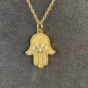 Wisiorek Hamsa, Złoty naszyjnik z ręką Fatimy, Naszyjnik ze złym okiem, Naszyjnik ochronny, Wisiorek amulet, Prezent dla przyszłej mamy,