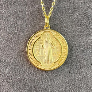 14K Real Gold St. Benedict Pendant, Saint Benedict Necklace, Double Sided Exorcism  Cross Medallion, Christian Jewelry, Necklace For Men