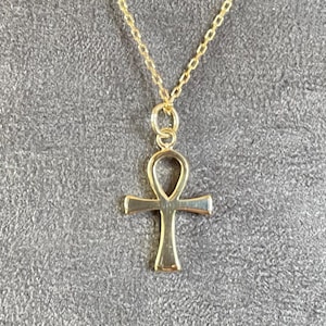 14K Real Gold Ankh Pendant, Egyptian Cross Necklace, Minimalist Ankh Necklace, Key of life Jewelry, Cross Charm, Power of Life Necklaces