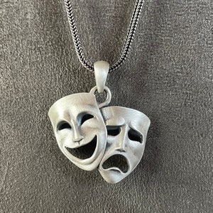 Sterling Silver Comedy And Tragedy Mask Pendant - Polished Theater Symbol Jewelry, Gift Box Included