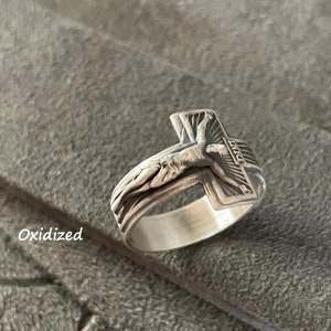Jesus Ring, Silver Christ Crucifix Cross Ring, Christian Band Ring, Wedding Ring, Catholic Jewelry