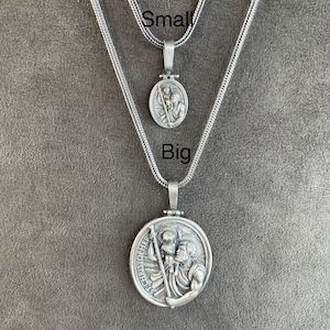 Saint Christopher Pendant, Sterling Silver St Christopher Necklace, Saint Christopher Amulet, Catholic Jewelry, Religious Men Gift