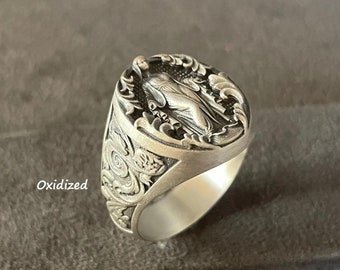 Virgin Mary Ring, Sterling Silver Our Lady of Grace Ring, Miraculous Gift for Family, Holy Mother Gift, Religious Jewelry