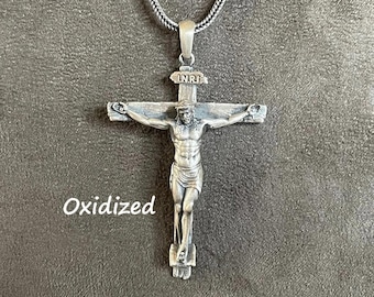 Crucifix Pendant, Sterling Silver Jesus Cross Necklace, Baptism Gift, Christian Jewelry, Engraved Charm, Graduation Gift, Cross Necklace Men