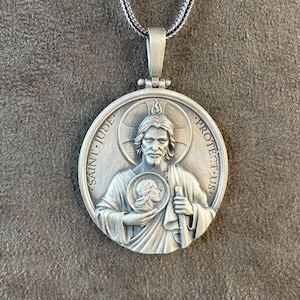 Saint Jude Pendant, Sterling Silver St Jude Necklace, Christian Medallion, The 12 apostles of Jesus St Jude Charm, Protect Us, Mens Jewelry