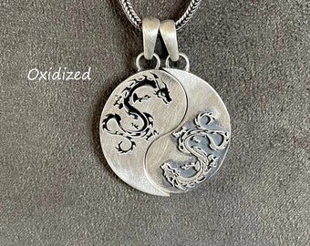 Yin Yang Necklace, 925 Silver Ancient Mythology Gift, Amulet Pendant, Japanese Gift for Men