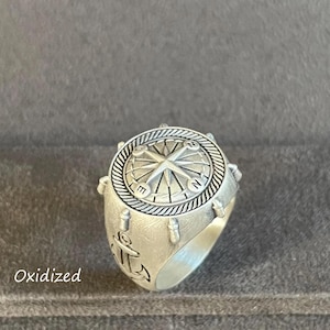 Compass Ring, 925 Sterling Silver North Star Ring, Polaris Star Ring, Gift for Sailors, Christmas Gift, Biker Ring, Memorial Gift for Men