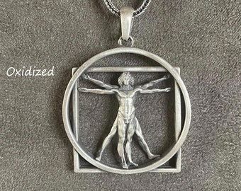 Da Vinci’s Pendant, Sterling Silver Leonardo Vitruvian Da Vinci Necklace, Renaissance Men Necklace, Ancient Roman Men Gift, Merry Christmas