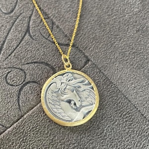 Unicorn Coin Pendant, Sterling Silver Pegasus Necklace, Coin Jewelry, Freedom Gift, Winged Horse Jewelry Pendant, Roman Replica Coin