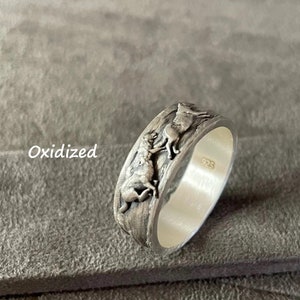 Running Wolves Ring, 925 Sterling Wolf Ring, Wilderness Ring, Anniversary Gift, Silver Wedding Band