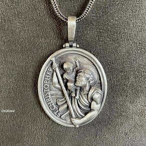 Saint Christopher Anhänger, Sterling Silber St Christopher Halskette, Saint Christopher Amulett, katholischer Schmuck, religiöses Männer Geschenk