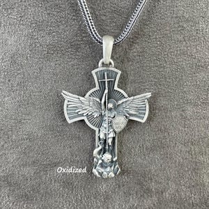 Archangel Saint Michael Pendant, 925K Sterling Silver Personalized Shield Handmade Archangel Necklace, St. Michael Cross, Protection Gift