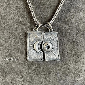Love Between Sun and Moon Celestial Necklace, Sterling Silver Day and Night Sky Necklace, Gift For Girlfriend, Family Mans Necklace