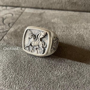 Winged Horse Unicorn Ring, Silver Pegasus Ring, Ancient Hellenistic Horseshoe Jewelry, Wife Gift