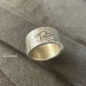 Left Eye Of Horus Ring, Silver Egyptian Mythology Symbolism, Cool Promise Ring, Wadjet Eye Ring, Valentines Day for Him, Hieoglyphics Gift