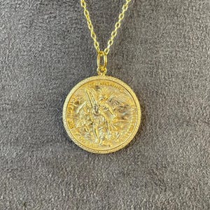 14K Real Gold Angel Of Archangel Pendant, Saint Michael Necklace, Parish to Pray Novena to St Michael the Archangel, Christian Gift