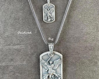 Archangel Necklace, Saint Michael Handmade Pendant, 925 Sterling Silver Christian Protection Gift for Men