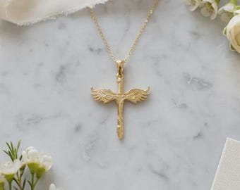 Real Gold St. Michael Sword Pendant, The Archangel, Patron Saint Pendant, Christian Jewelry, Religious Gift, 14K Gold Necklace