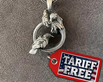 Wikinger Odin Raben Medaillon Halskette, Silber skandinavisch Schutz Anhänger, einzigartiges Geschenk für Ehemann